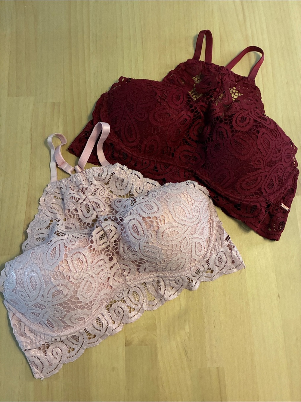 PINK Victoria's Secret Push Up Lace Bralette Lot of 2 Pink & Burgundy Large